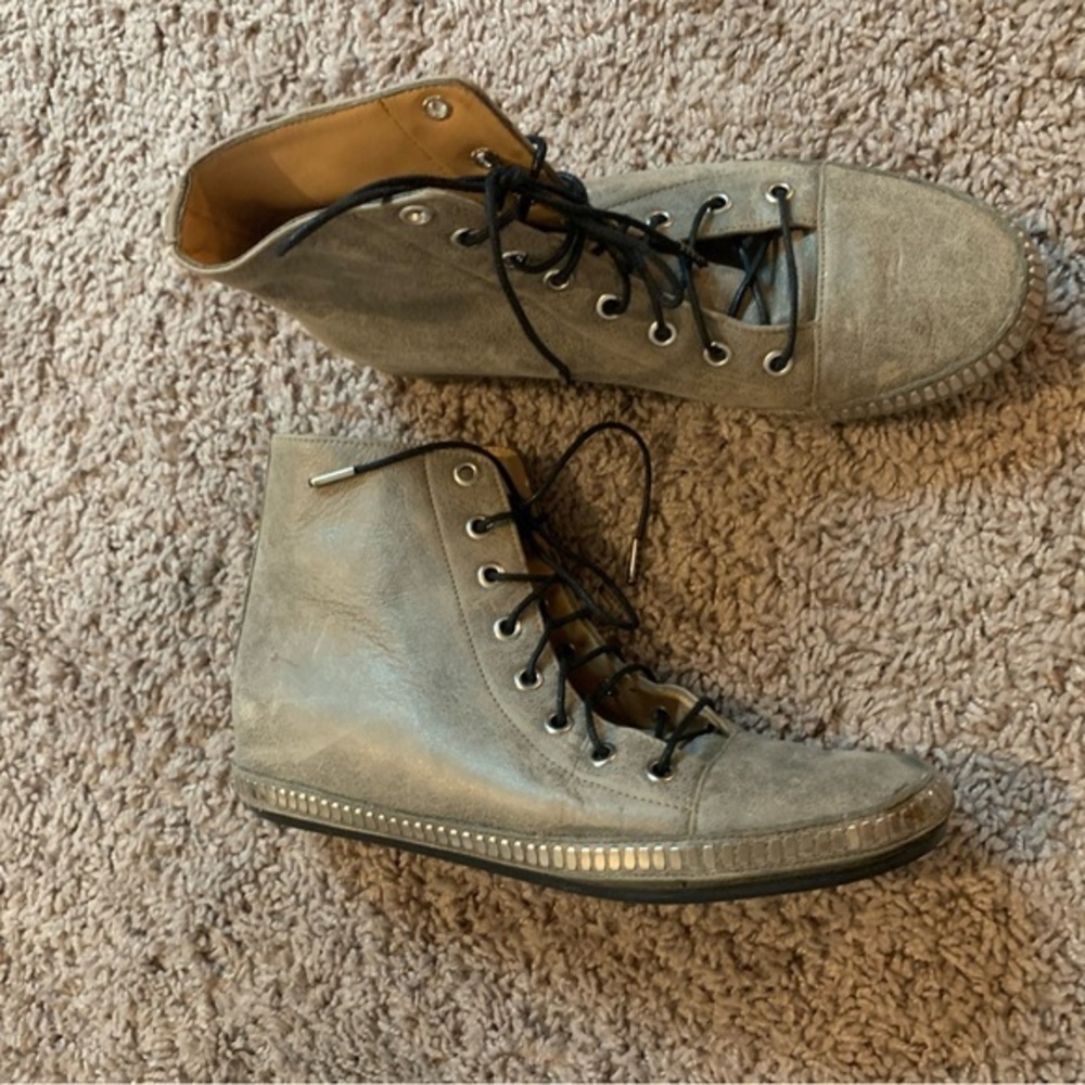 Calleen Cordero Studded Ankle Lace Up Boots Grey
